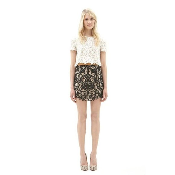 3.1 PHILLIP LIM Resort 2010 Black Nude Battenberg Lace Silk Mini Skirt, Size 6 - Picture 1 of 16